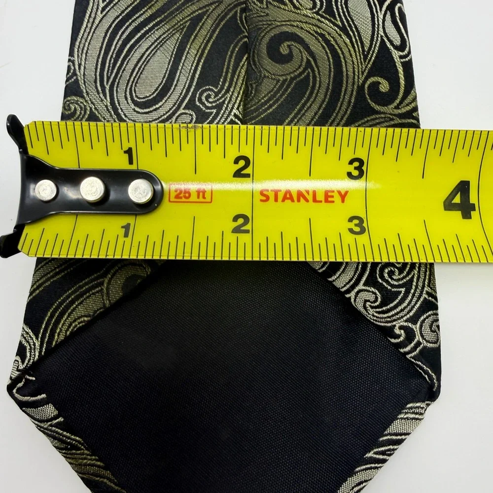 Covington Mens Silk Tie Black Gold Silver Paisley Woven Made in USA Necktie